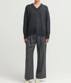 Lewis V-neck Knit In Charcoal Melange