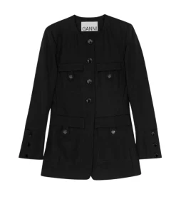 Light Twill Fitted Blazer In Black