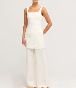 Linen Wide Leg Pants In Ivory