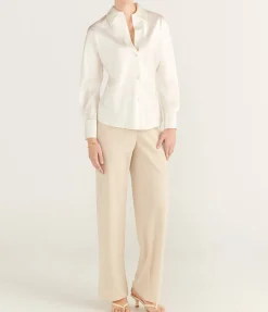 Long Sleeve Bias Blouse In Off White