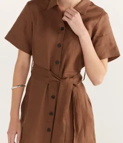 Lucca Linen Dress In Sepia