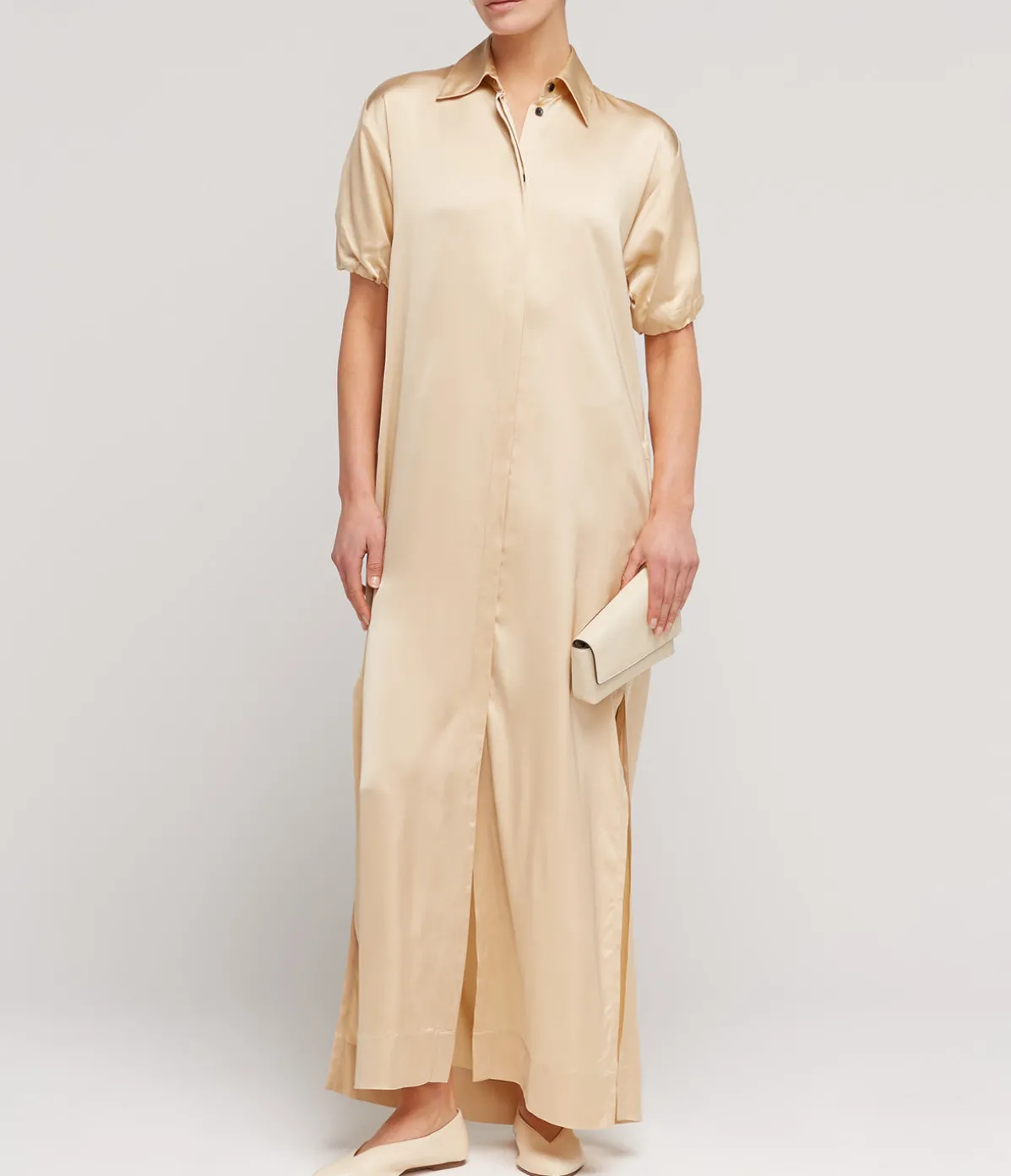 Lumiere Crepe Satin Shirt Dress In Golden Citrine