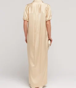 Lumiere Crepe Satin Shirt Dress In Golden Citrine