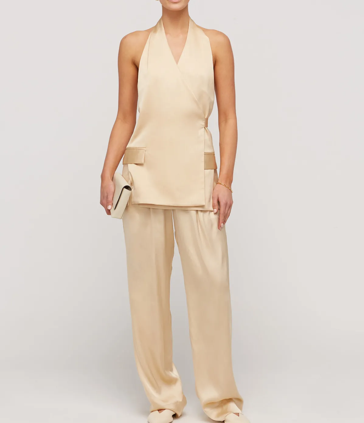 Lumiere Crepe Satin Trouser In Golden Citrine