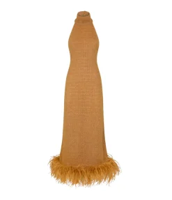 Lumiere Plumage Turtleneck Dress In Toffee