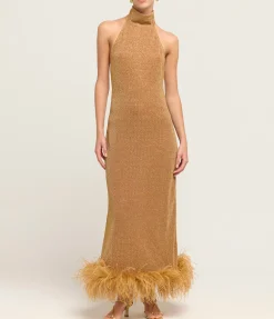 Lumiere Plumage Turtleneck Dress In Toffee