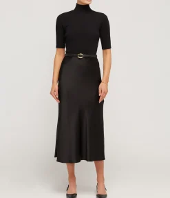 Lydia Silk Slip Skirt In Black
