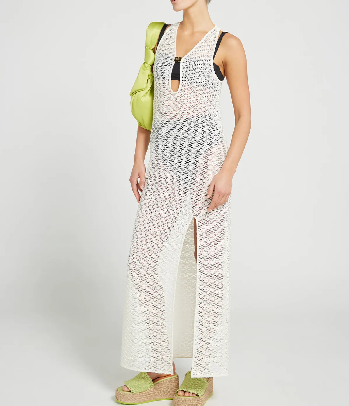 Mesh Lace Maxi Dress In Egret