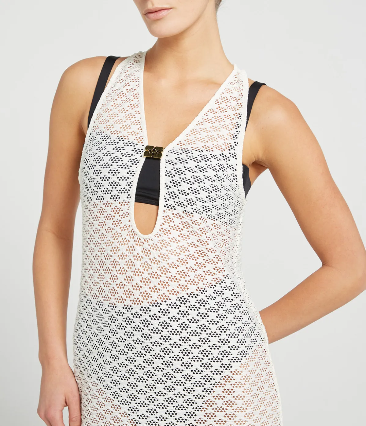 Mesh Lace Maxi Dress In Egret