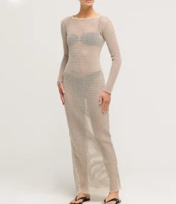 Mesh Long Sleeve Dress In Aloe