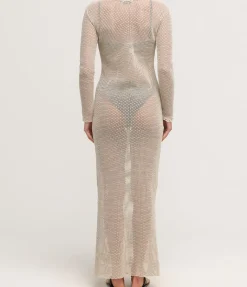 Mesh Long Sleeve Dress In Aloe