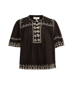 Millie Embroidery Short Sleeve Top In Black