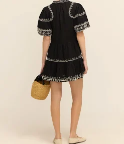 Millie Embroidery Short Sleeve Tunic Dress In Black