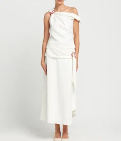 Minkey Asymmetrical Linen Top In Ivory