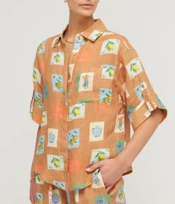 Mirage Linen Shirt In Brown Emblem