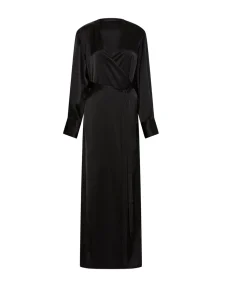 Mono Double Satin Wrap Dress In Black