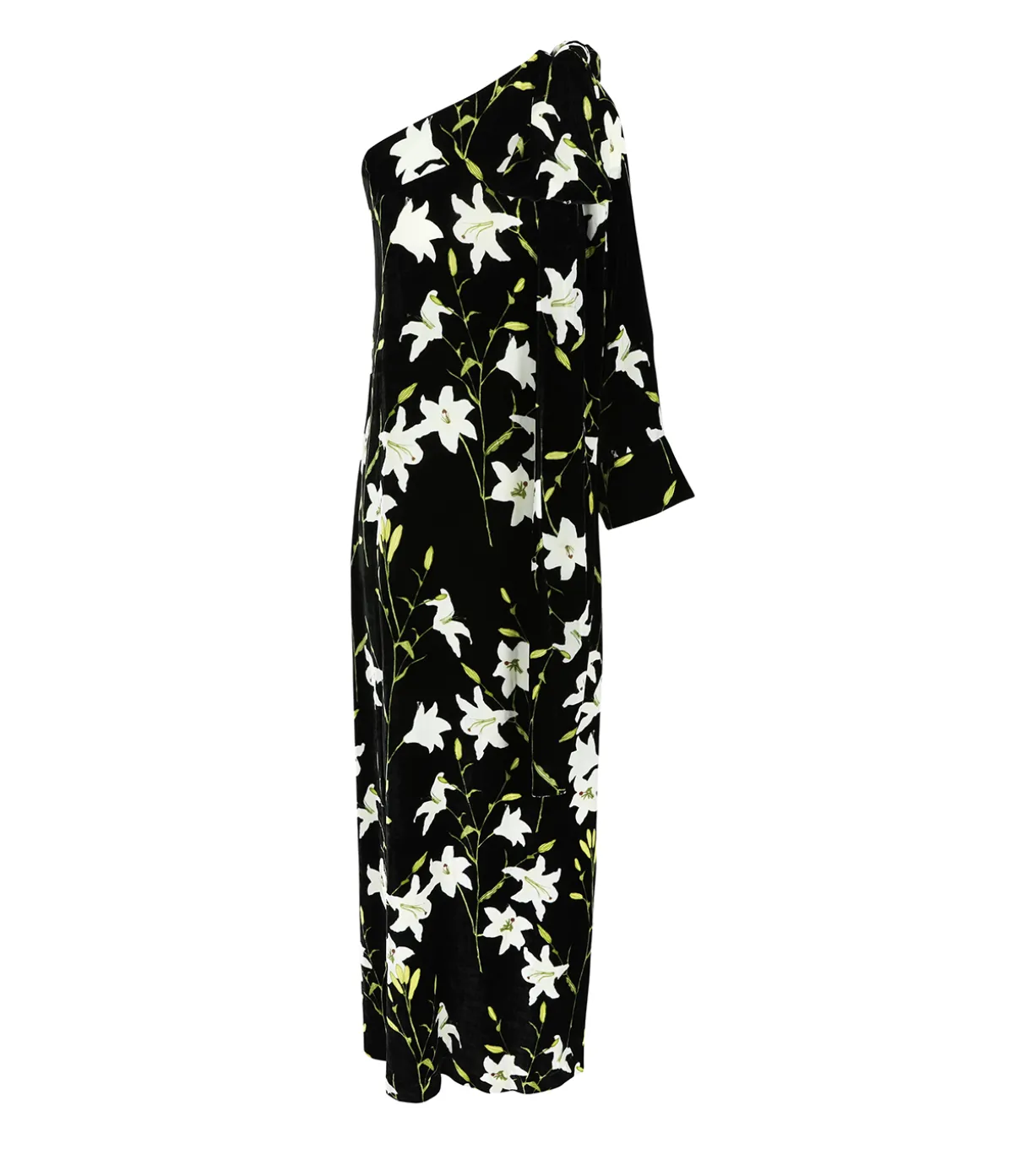 Nel One Shoulder Dress In Black And White Flower