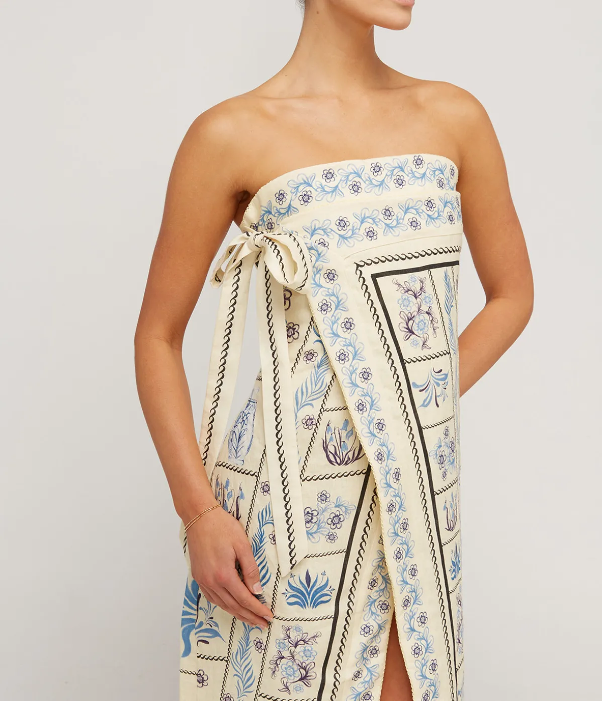 Noche Embroidered Wrap Dress In Tinaja