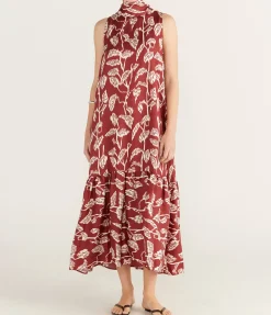 Oslo Silk Dress In Burgundy Vine