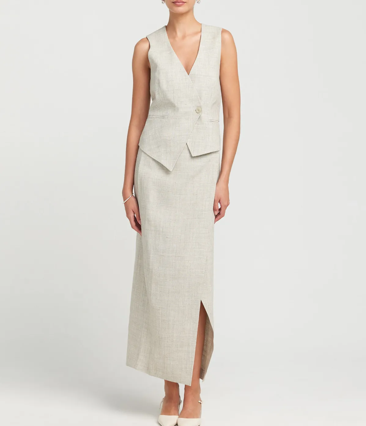 Overlap Waist Skirt In Stone Melange