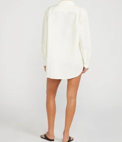 Oversized Long Sleeve Linen And Cotton Shirt In Ivory