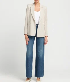 Padded Blazer In White And Beige