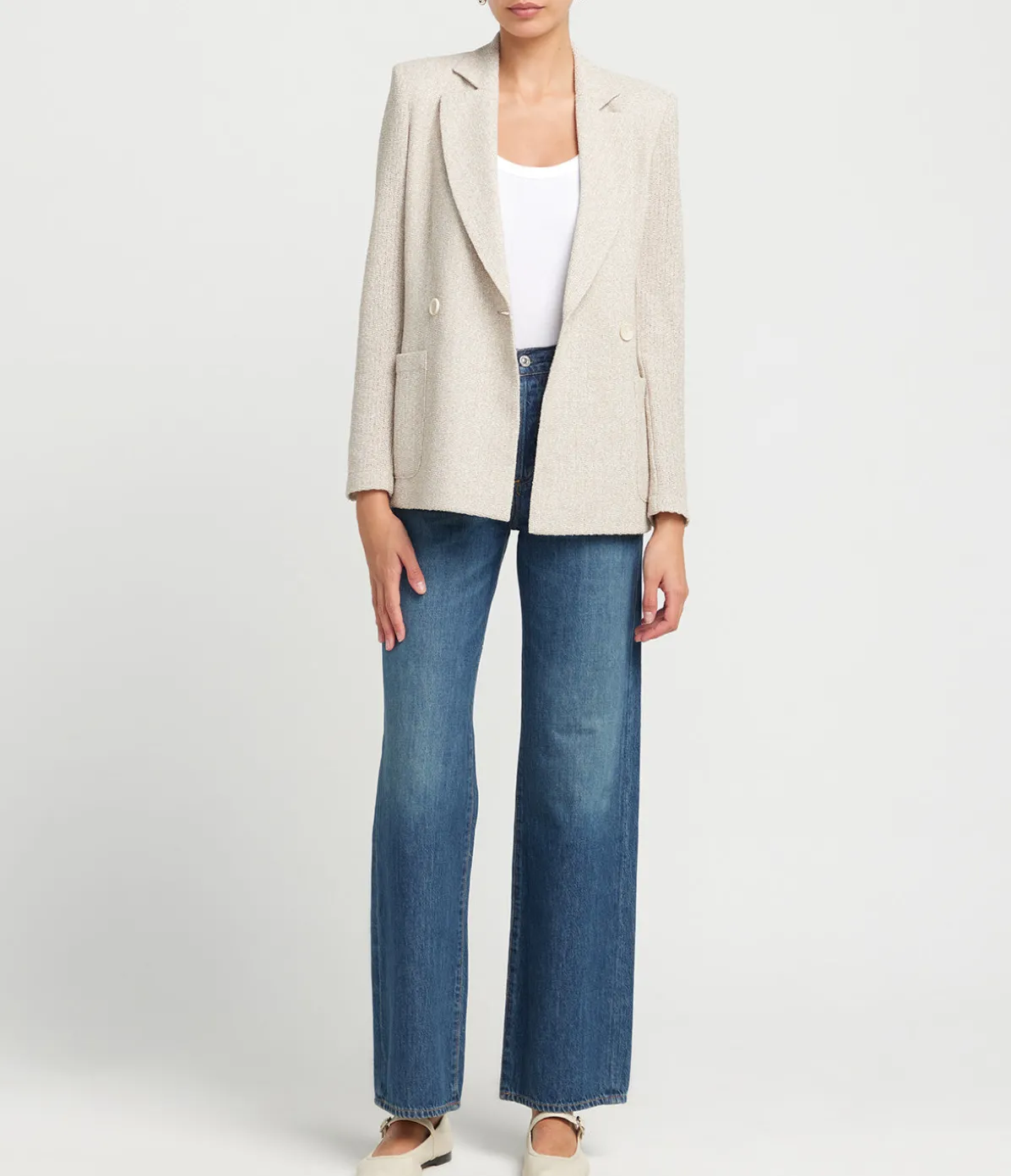 Padded Blazer In White And Beige