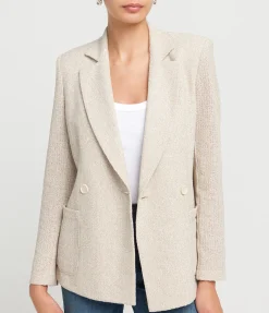 Padded Blazer In White And Beige