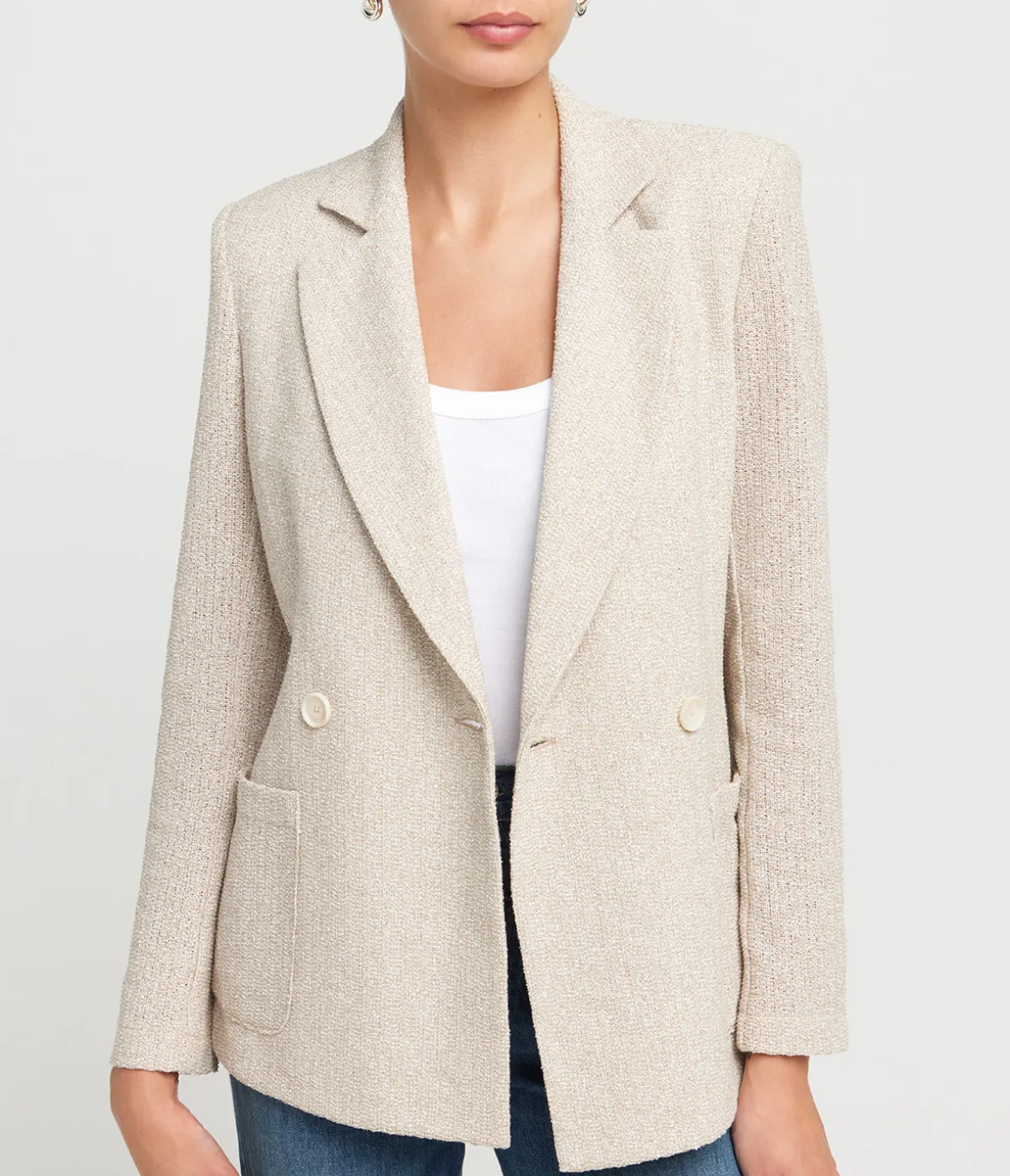 Padded Blazer In White And Beige