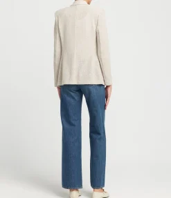 Padded Blazer In White And Beige