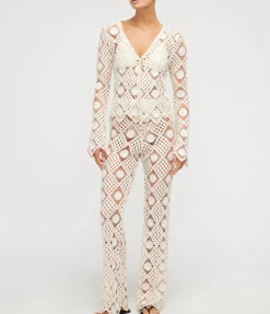 Playa Crochet Wide Leg Pants In Natural Lace