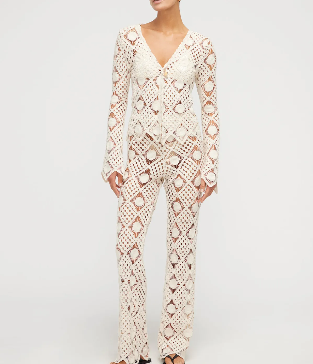 Playa Crochet Wide Leg Pants In Natural Lace