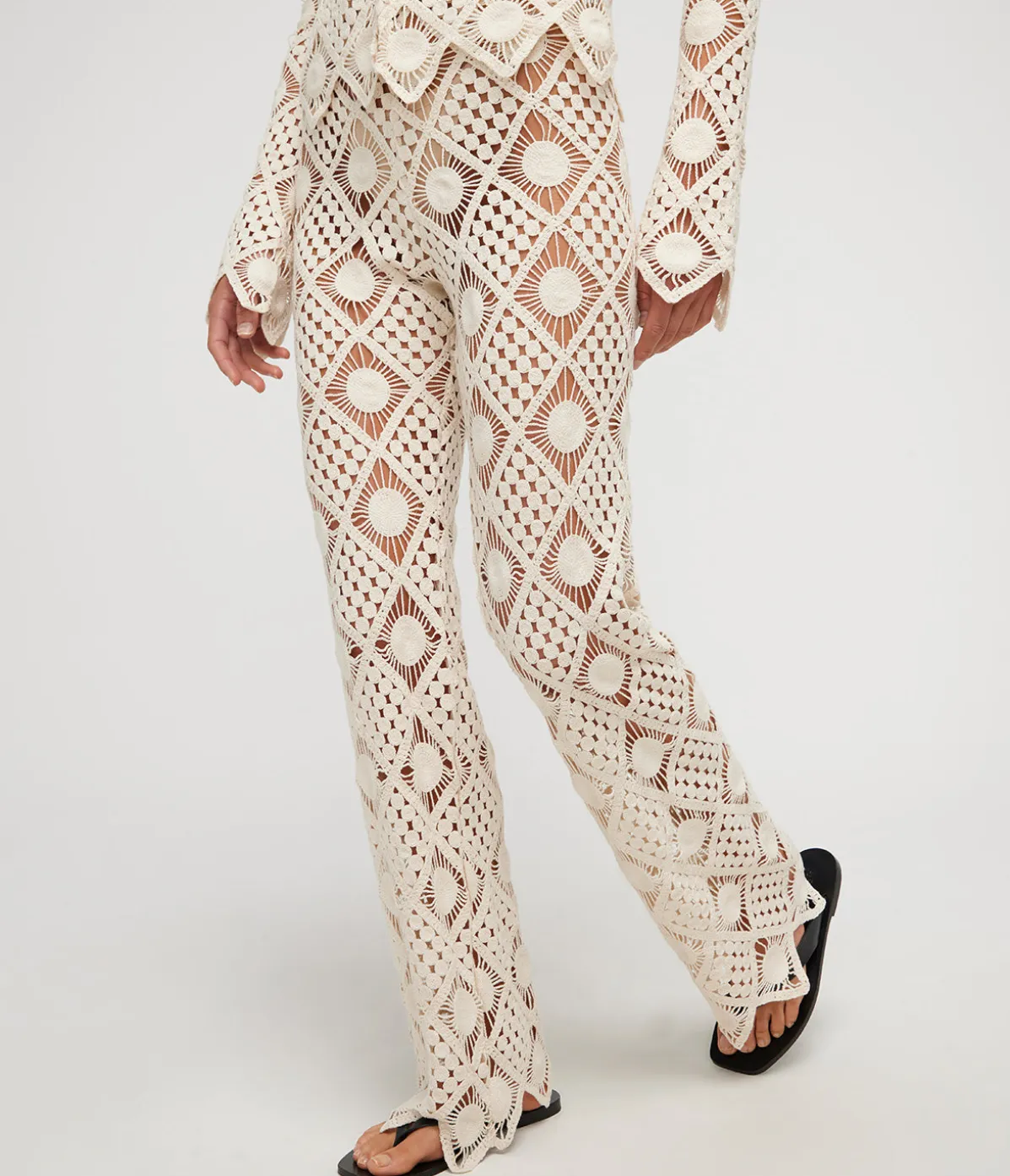 Playa Crochet Wide Leg Pants In Natural Lace