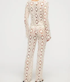 Playa Crochet Wide Leg Pants In Natural Lace
