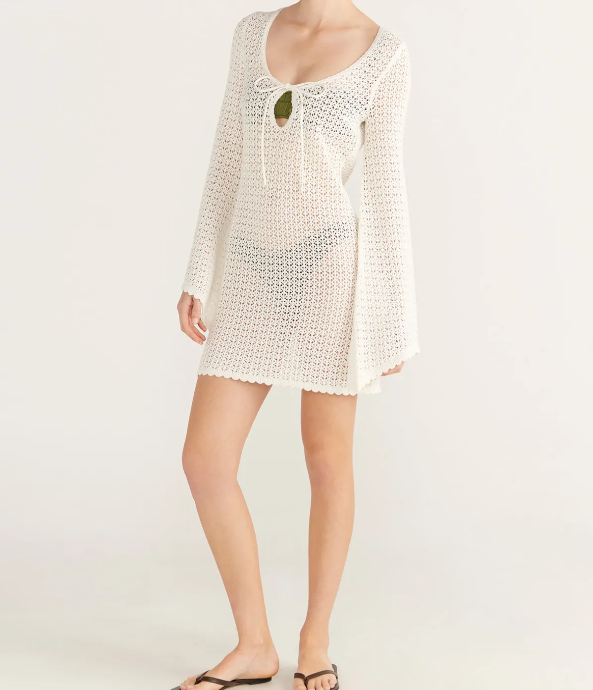 Pointelle Keyhole Mini Dress In Seashell