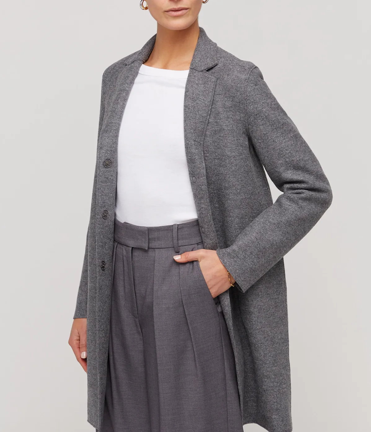 Pressed Wool Cocoon Coat In Grey Marle