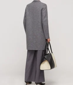 Pressed Wool Cocoon Coat In Grey Marle