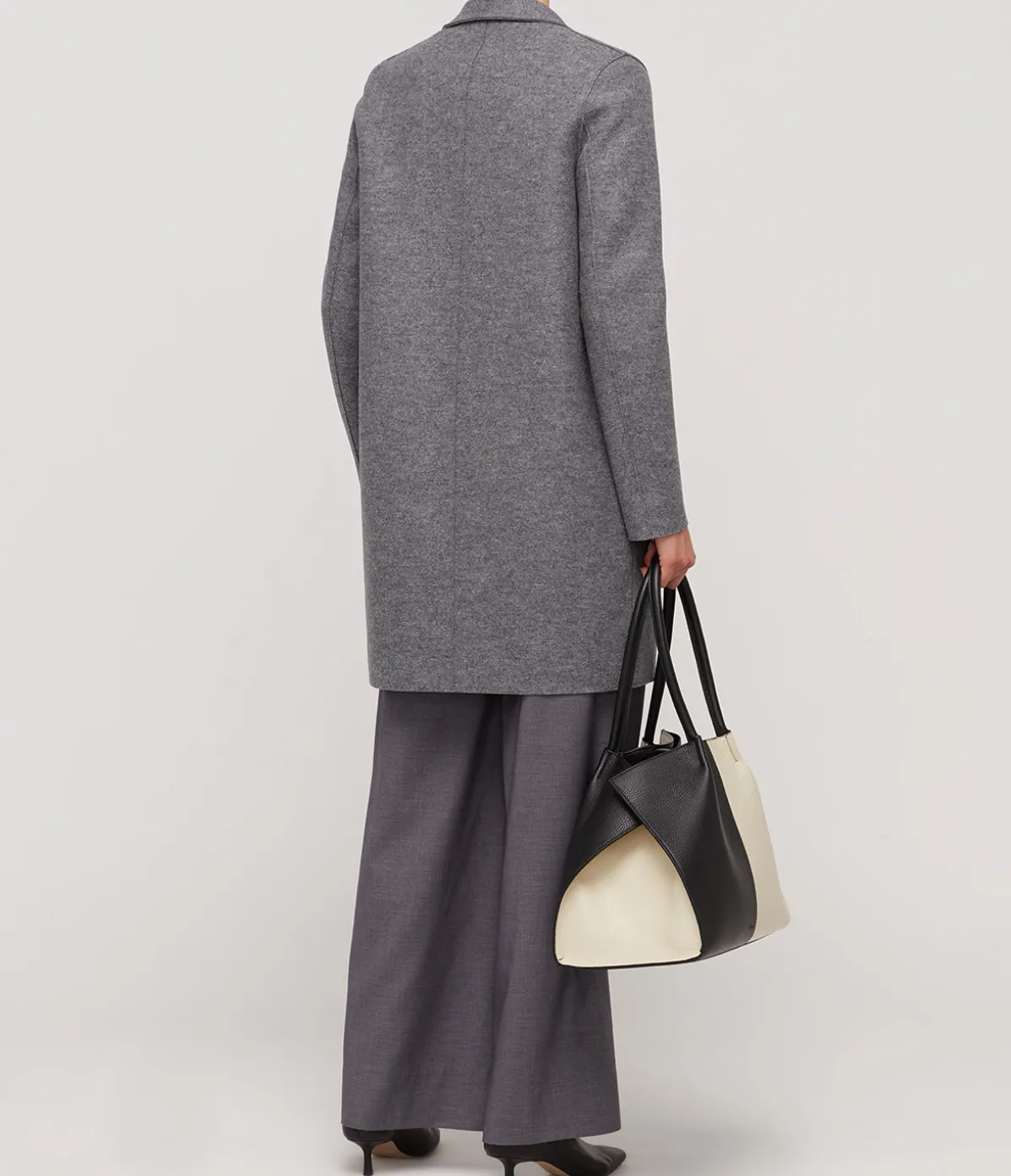 Pressed Wool Cocoon Coat In Grey Marle