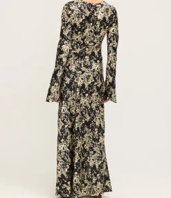 Printed Satin Maxi Dress In Flan