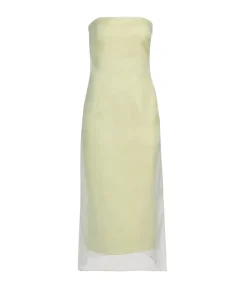 Punta Strapless Midi Dress In Pale Olive