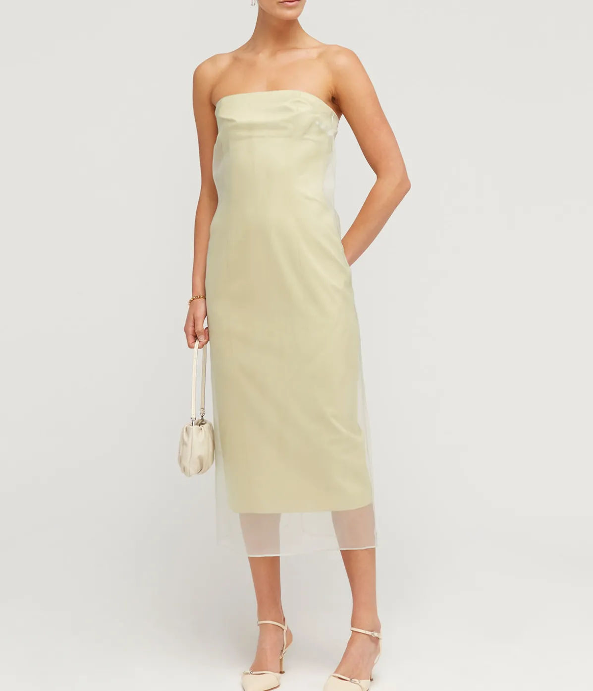 Punta Strapless Midi Dress In Pale Olive
