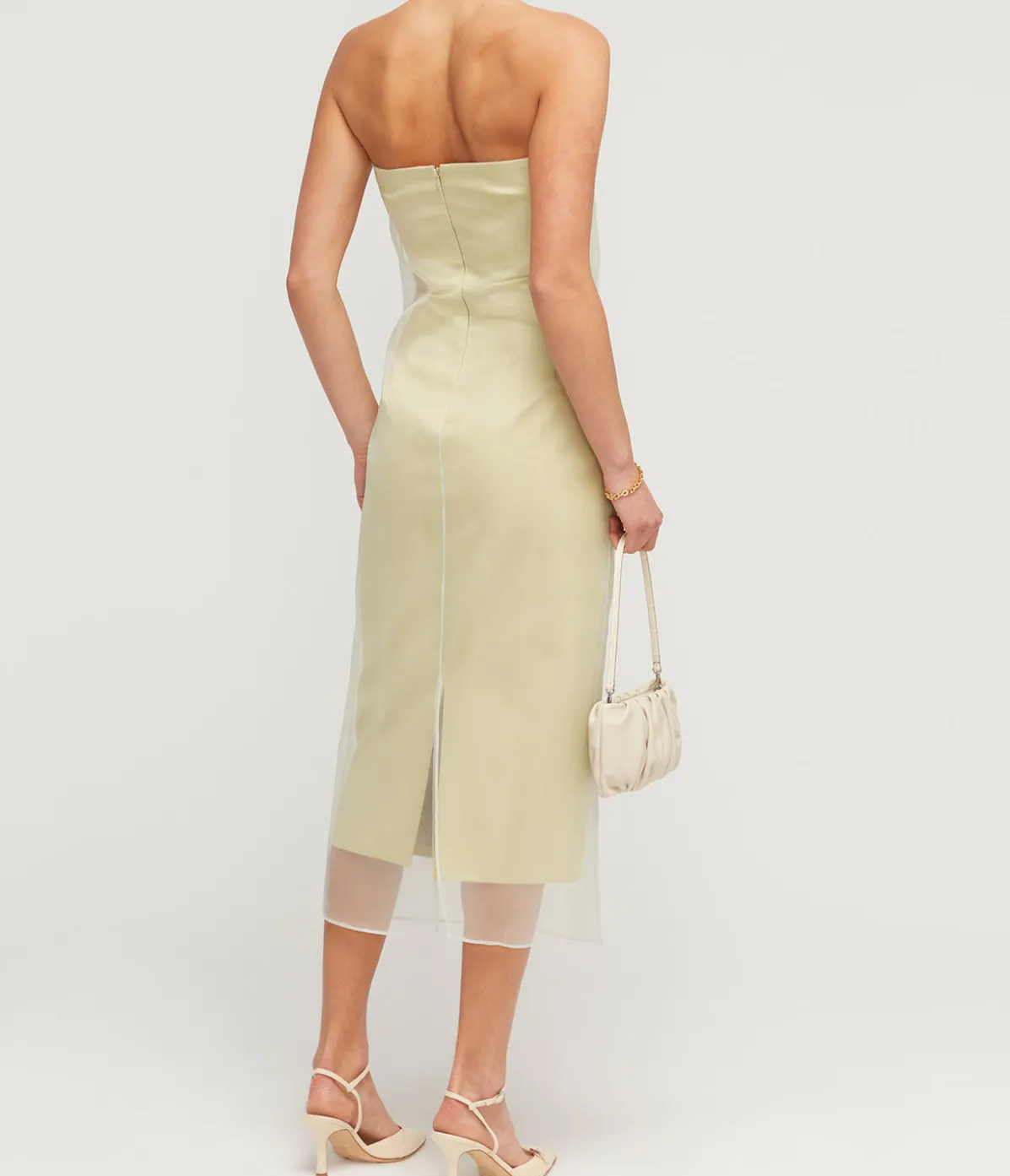 Punta Strapless Midi Dress In Pale Olive