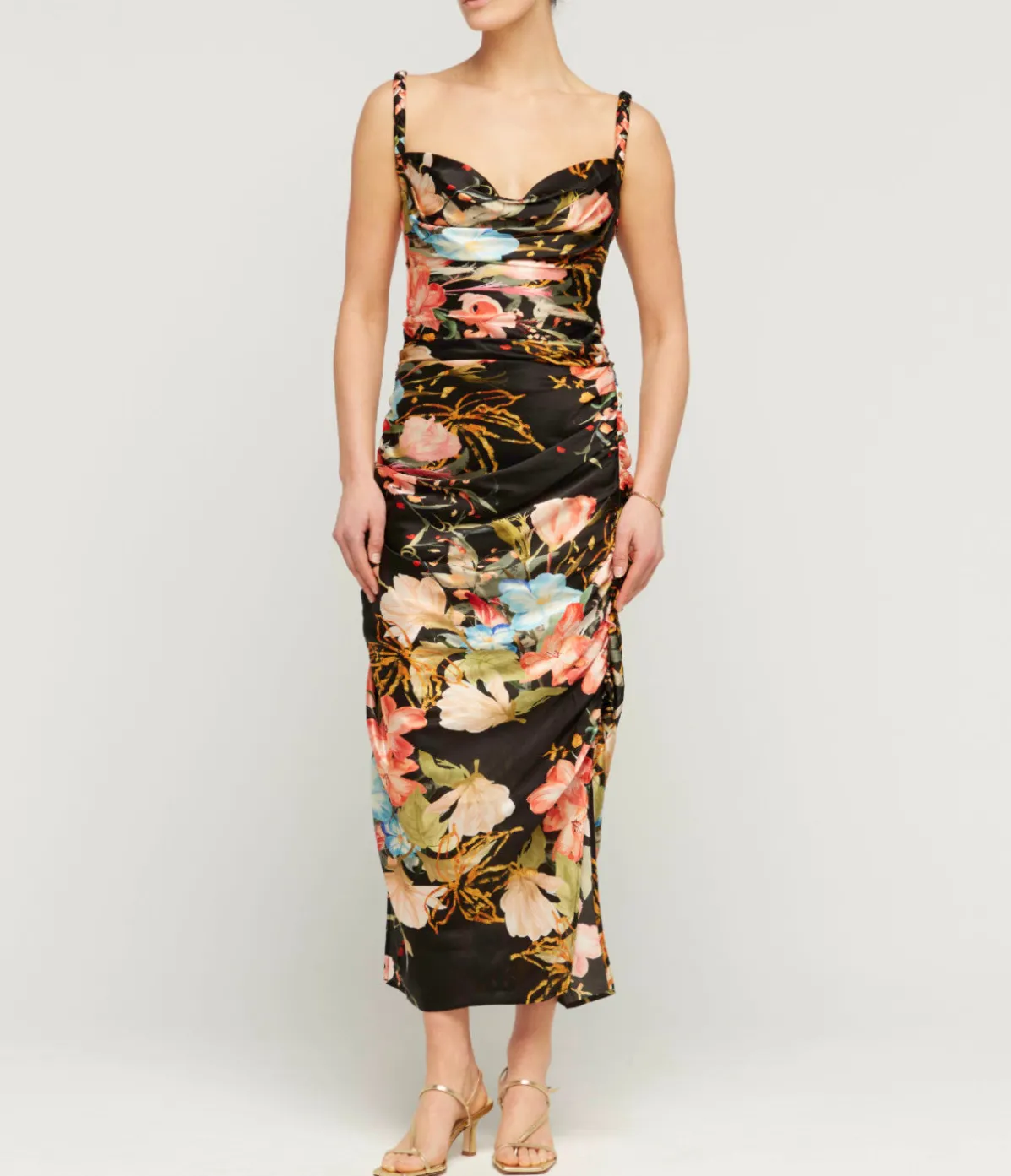 Rachel Cowl Neck Slip Dress In Opulent Mystic Print