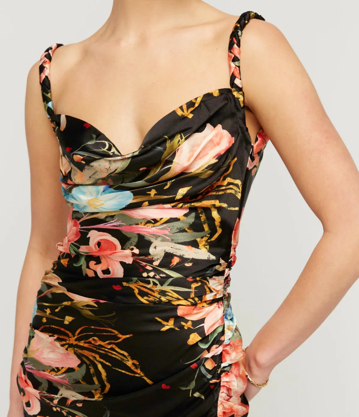 Rachel Cowl Neck Slip Dress In Opulent Mystic Print