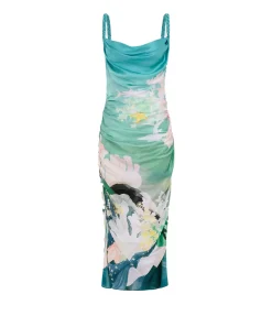 Rachel Cowl Neck Slip Dress In Seagrass Neptune Print