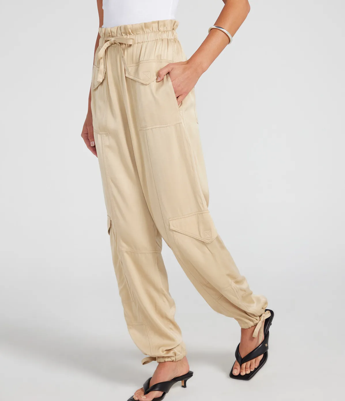 Relaxed Satin Pants In Safari