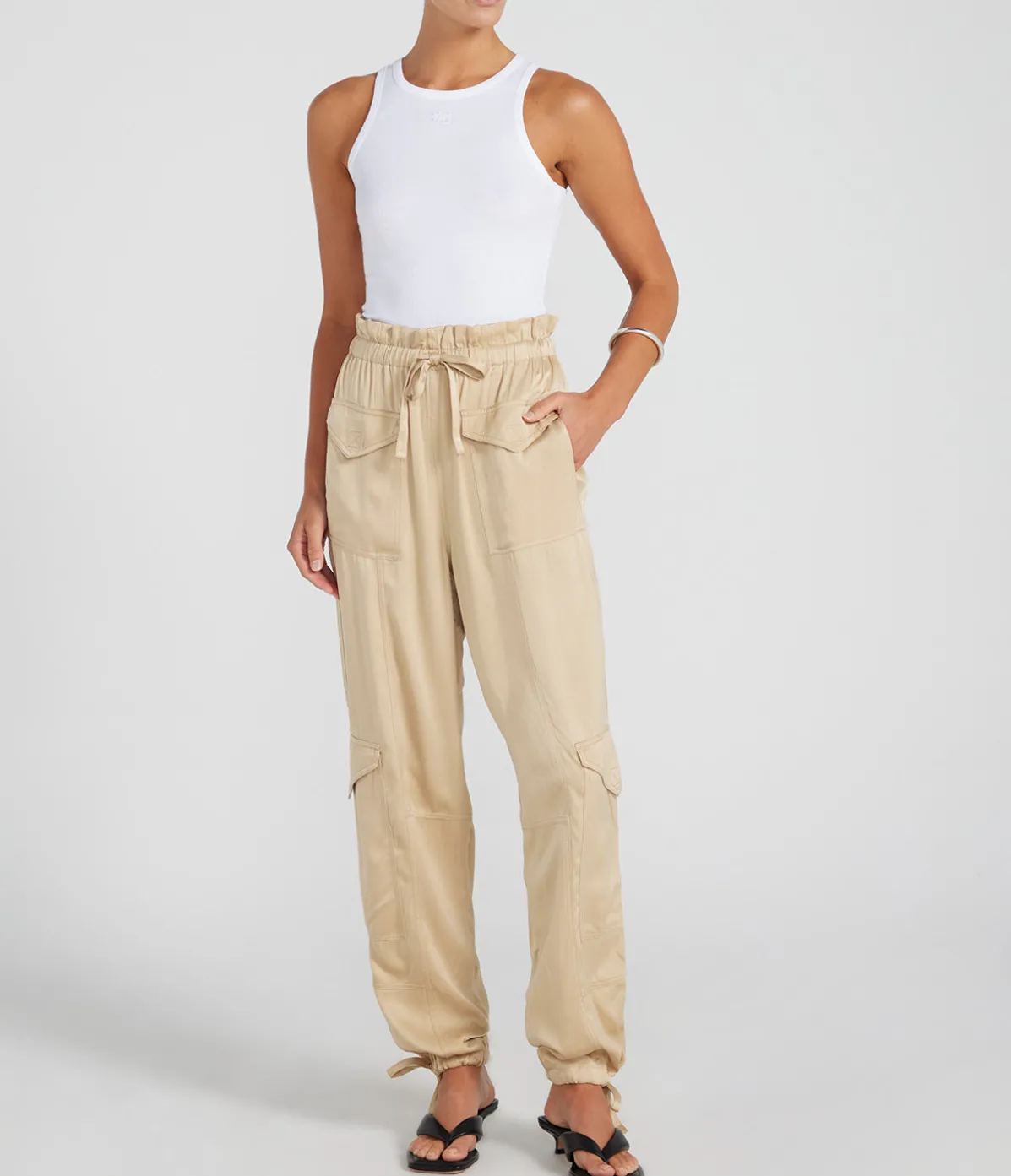 Relaxed Satin Pants In Safari