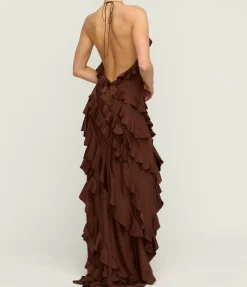 Renata Ruffle Maxi Dress In Brown