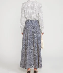 Rocco Long Sleeve Dress In Ivory Micro Stripe And Navy Mosaic