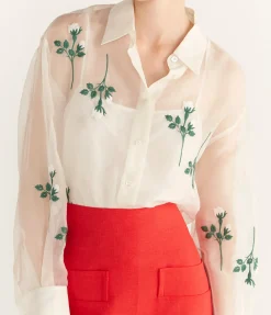 Rosebud Embroidery Shirt In Soft Cream